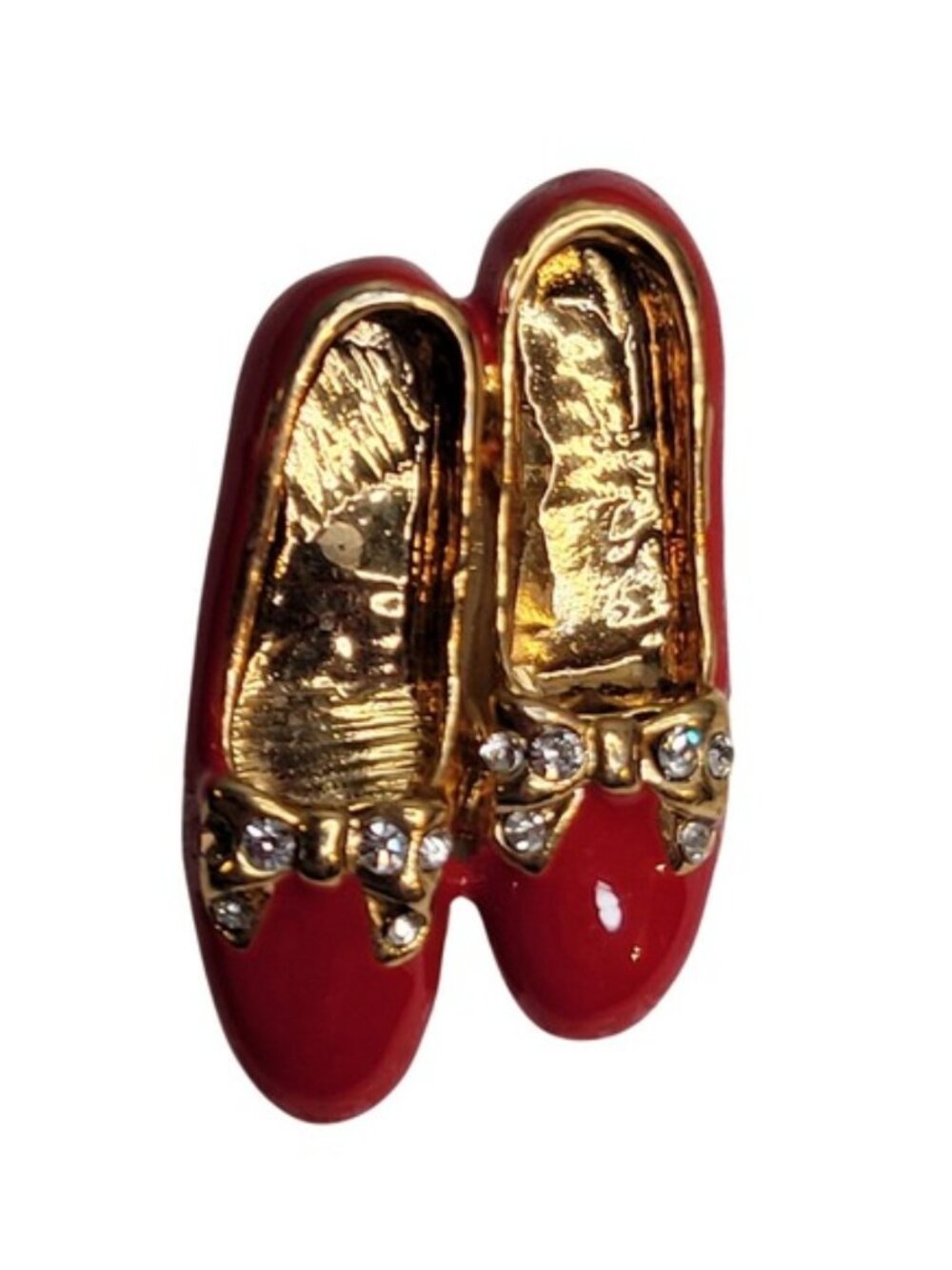 Vintage Gold Ruby‎ Red Slippers Brooch Enamel Rhinestone Bow Dorothy Kitsch Gift